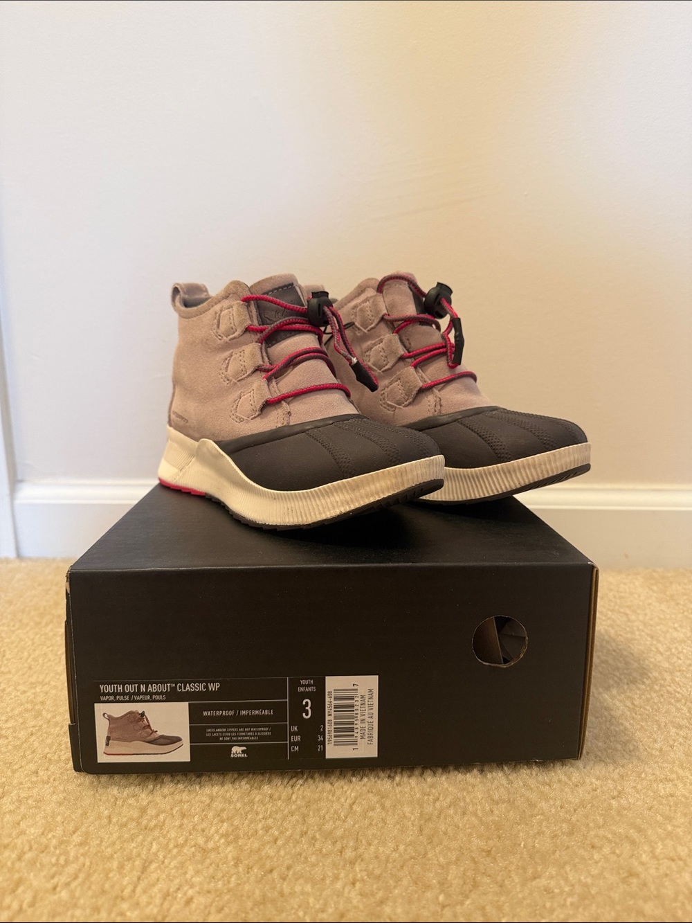 Youth Out N About™ Classic WP Pink/Gray Waterproof Boots - light signs of wear